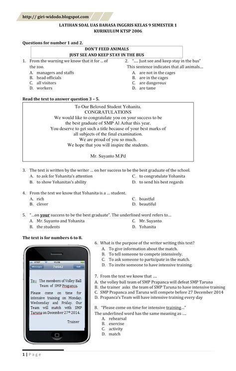 Inggris kelas 8 kurikulum 2013.dapatkan soal latihan ulangan kenaikan kelas/ ujian akhir semester th. Hot Topik Soal Uas Bahasa Arab Kelas 9 Semester 2