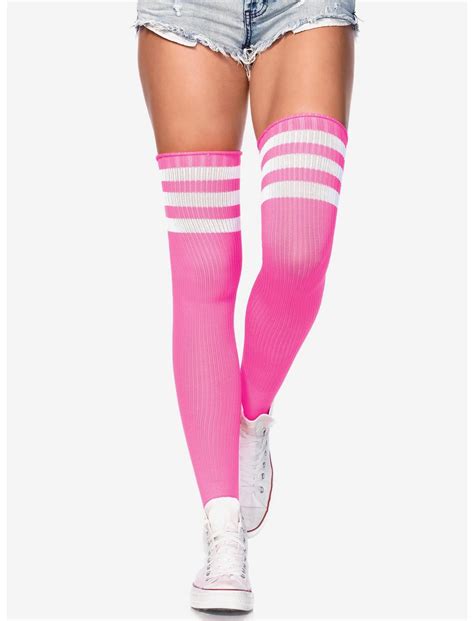 Pink Stripe Ribbed Athletic Thigh High Socks Hot Topic