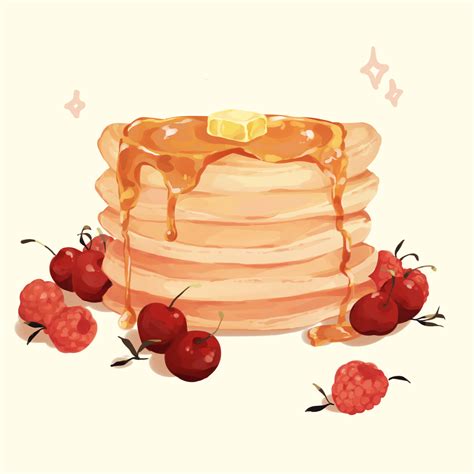 Pancakes With Cherries And Raspberries Mumechi Illustrations Art Street