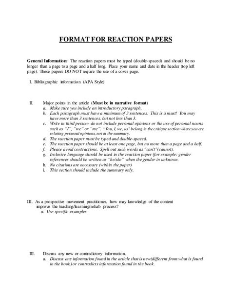 Format For Reaction Papers