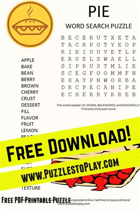 Pie Word Search Puzzle Word Search Puzzle Word Search Puzzles