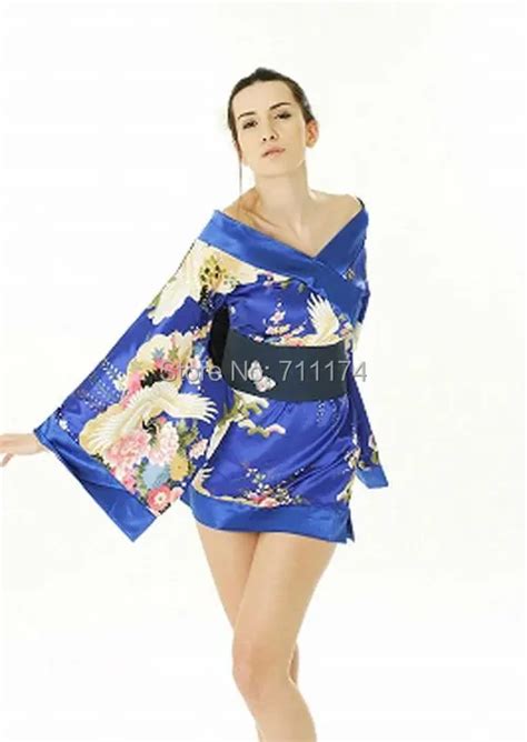 Free Shipping Sexy Gorgeous Printed Silk Satin Yukata Japanese Kimono Lingerie Mini Dress