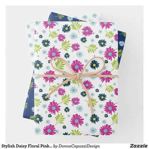 Leaf Pattern Wrapping Paper Pink Blue Daisy Free Design Wraps