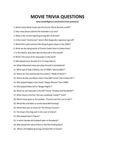 2000s Movie Trivia Questions And Answers Printable Challenge Your Knowledge With Trivia Questions