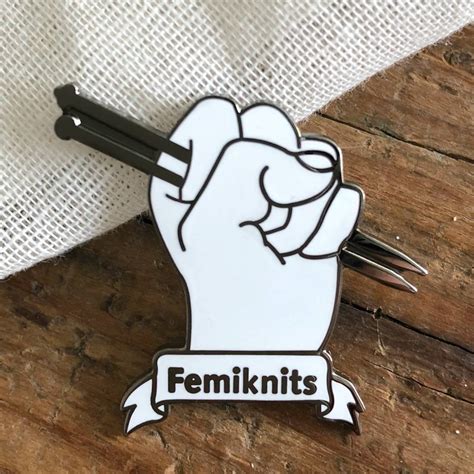 femiknits feminist knitter enamel pin badge by kelly connor designs