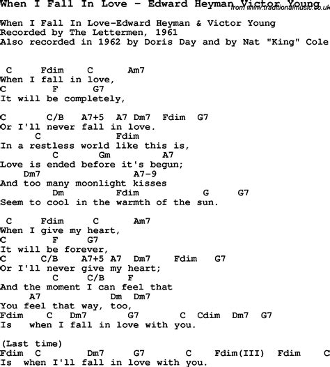 Song When I Fall In Love by Edward Heyman Victor Young, with lyrics for