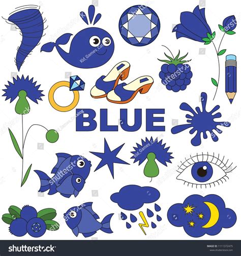 Blue Objects Color Elements Set Collection Of Coloring Book Template