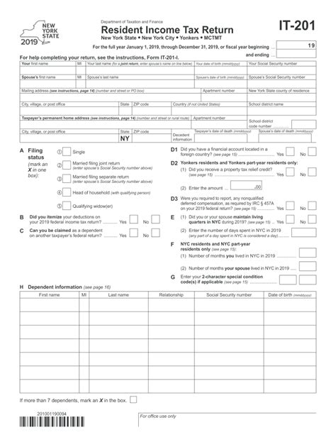 Ny Dtf It 201 2019 Fill Out Tax Template Online Us Legal Forms