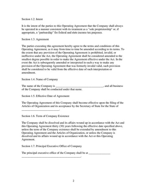 Operating Agreement For A Limited Liability Company In Word And Pdf