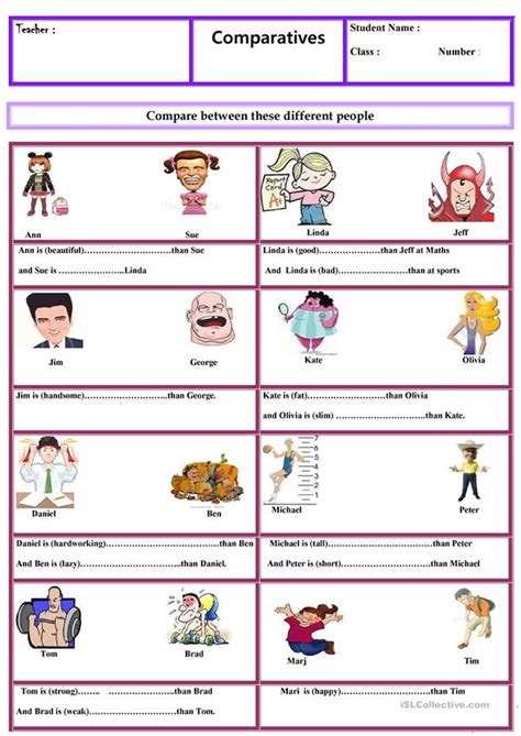 Play our grammar games and have fun while you learn. COMPARATIVES - English ESL Worksheets for distance ...