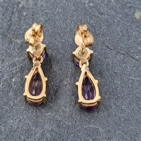 Vintage Amethyst Ct Gold Drop Earrings Etsy