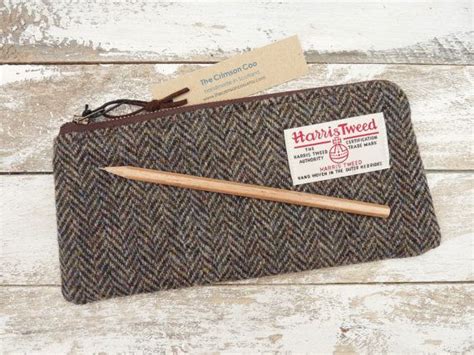 Pencil Case Waxed Cotton And Harris Tweed Bag By Thecrimsoncoo Waxed