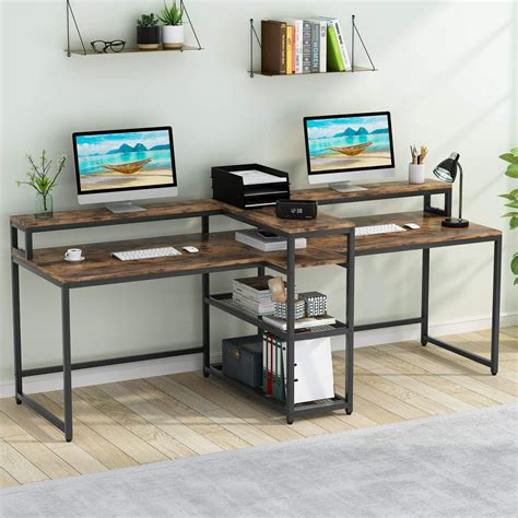 Tribesigns 787 Inch Two Person Desk With Storage Shelves Long