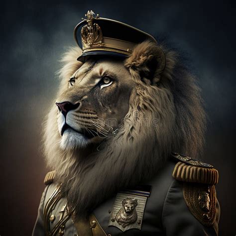 Lion As Army Soldier General Concept Of Strength And Leadership