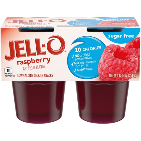 Jell O Raspberry Sugar Free Ready To Eat Jello Cups Gelatin Snack 4 Ct