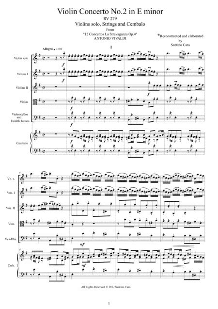 Vivaldi Violin Concerto No2 In E Minor Op4 Rv 279 For Violin Solo