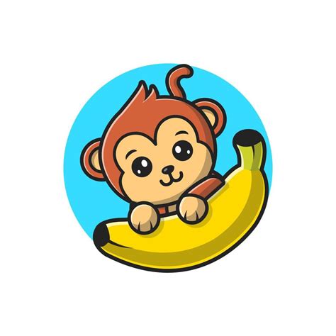 Cute Monkey Holding Banana Cartoon Vector Icon Illustration Animal
