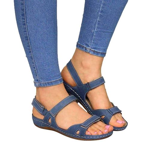 Womens Orthopedic Open Toe Leather Sandals Plantar Fasciitis Arch Support Sandals For Flat
