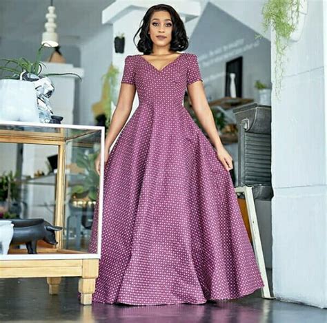Clipkulture Beautiful Purple V Neck Shweshwe Maxi Dress