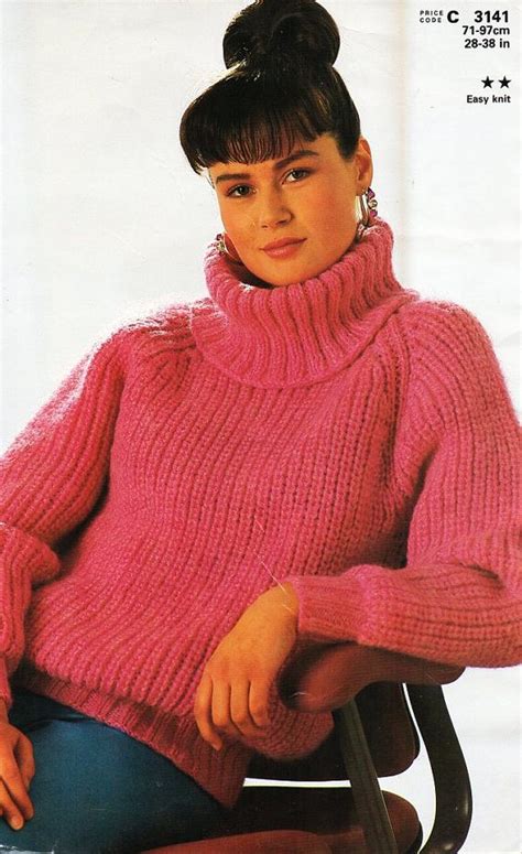 womens chunky polo neck sweater knitting pattern pdf womens etsy uk polo neck sweaters