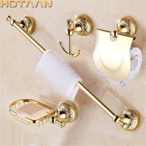 free shipping stainless steel bathroom accessories set robe hook paper holder towel bar gold