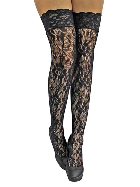 luxury divas black floral lace thigh high stockings thigh high stockings