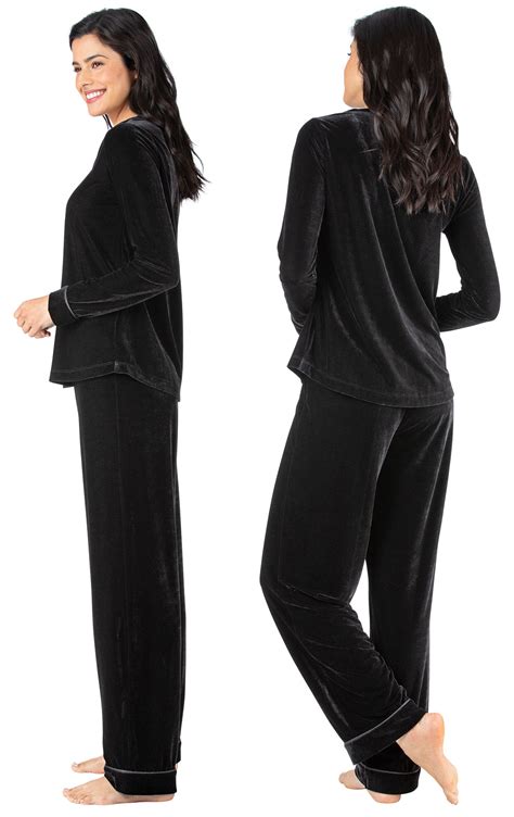 Velour Long Sleeve Pajamas Black In Women S Jersey Knit Blends Pajamas For Women Pajamagram
