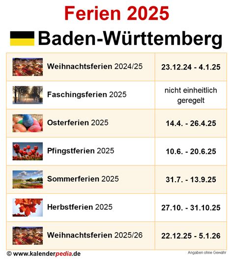 Ferien Baden Württemberg 2025 Übersicht Der Ferientermine
