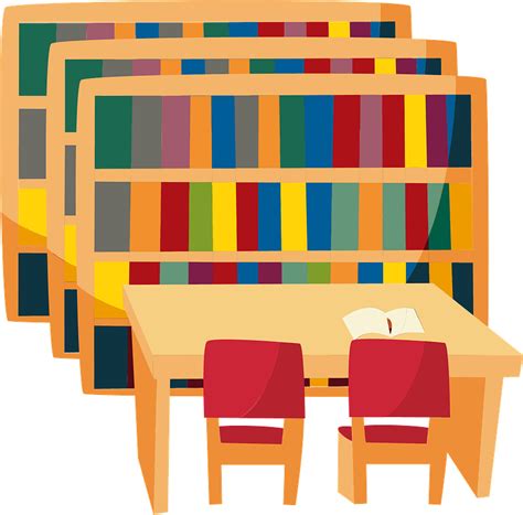 Library Bookshelves Table And Chairs Clipart Free Download