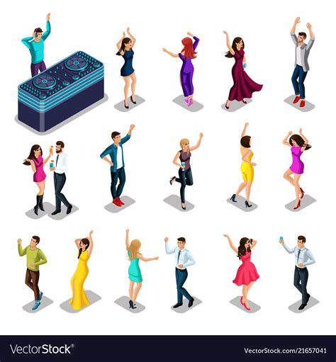 Isometrics People Dance Set Men And Women Party Vector Image