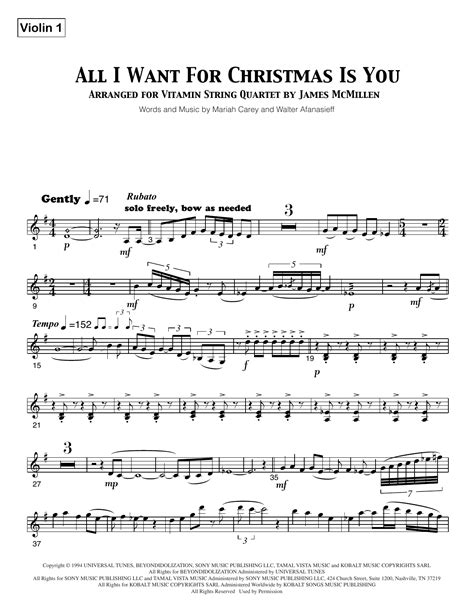 All I Want For Christmas Is You Violin Sheet Music Vitamin String Quartet String Quartet
