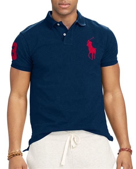 Ralph Lauren Polo Custom Fit Big Pony Mesh Slim Fit Polo Shirt In Blue