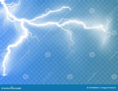 Lightning Flash Light Thunder Sparks On A Transparent Background Stock