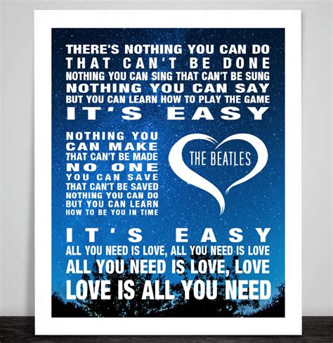 The Beatles All You Need Is Love Art Print Music Song Lyrics Etsy