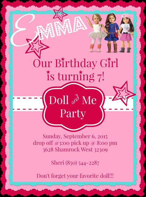Create diy birthday party, baby shower, bridal shower, wedding invitations and more. Printable DIY American Girl Doll Tea Party Invitation ...