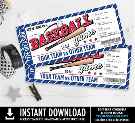 Baseball Ticket T Editable Template Surprise Baseball Game Ticket