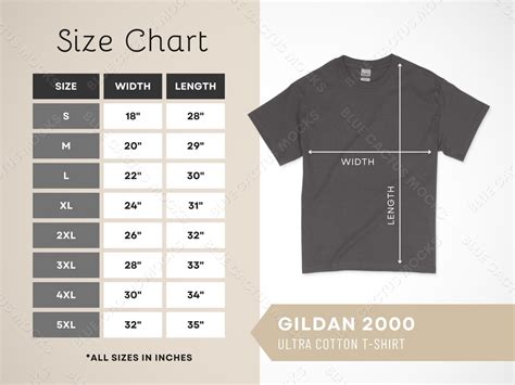 Gildan 2000 Size Chart T Shirt Sizing Guide For Ultra Cotton Etsy