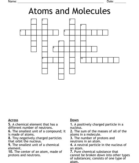 Atoms And Molecules Crossword Wordmint
