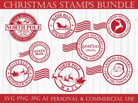 Christmas Stamps Svg North Pole Svg Bundle Postage Seal Svg Etsy