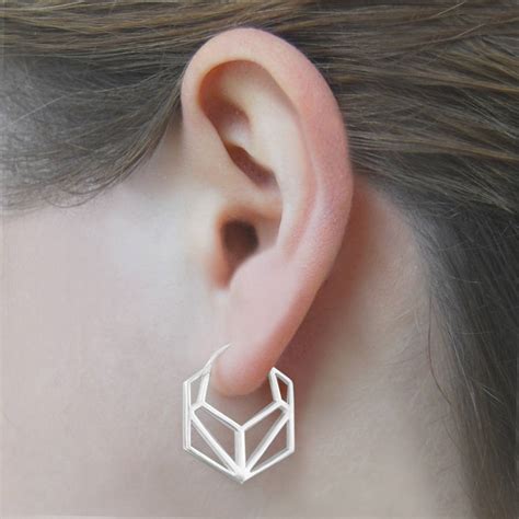 Geometric Hexagonal Sterling Silver Hoop Earrings By Otis Jaxon Silver