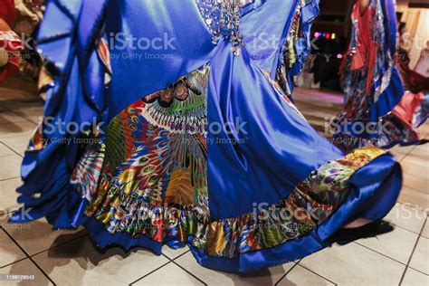 Beautiful Gypsy Girls Dancing In Traditional Colorful Clothing Roma Gypsy Festival Woman