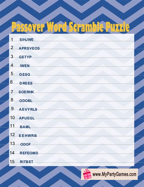 Free Printable Passover Word Scramble Puzzle With Answer Key In 2022