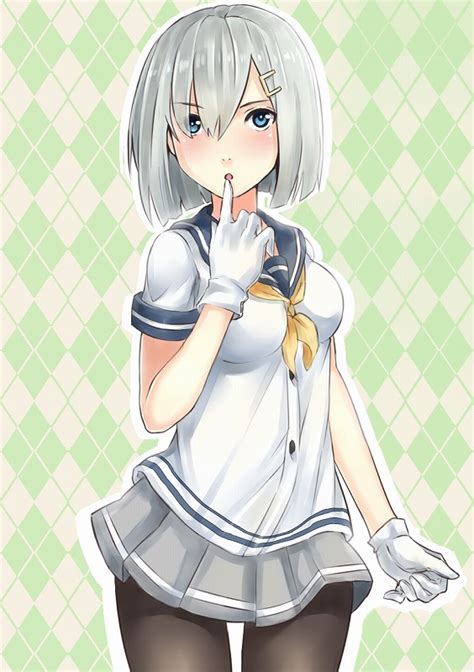Safebooru 1girl Blue Eyes Blush Breasts Finger To Mouth Gloves Hair