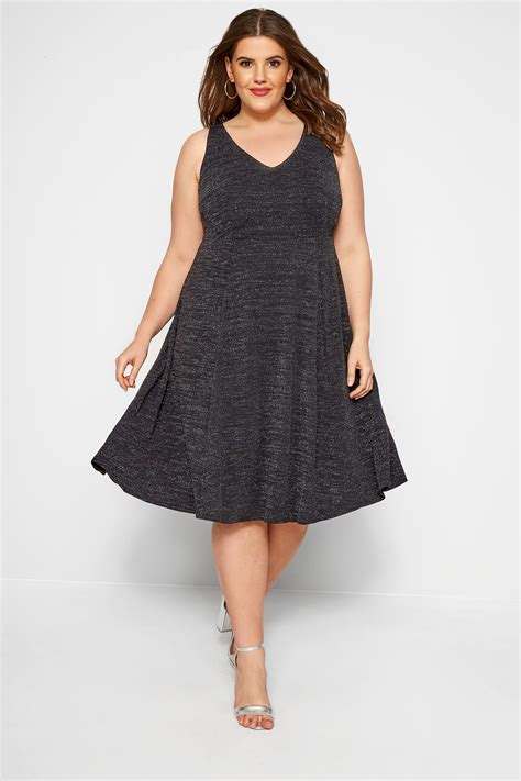 black sparkle skater dress plus size 16 to 36 yours clothing