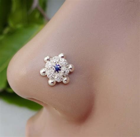 Sapphire Nose Stud Sterling Silver Nose Jewelry Crystal Nose Etsy