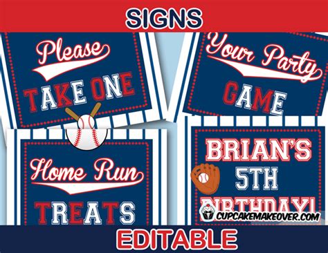 Baseball Party Package Instant Download Cupcakemakeover