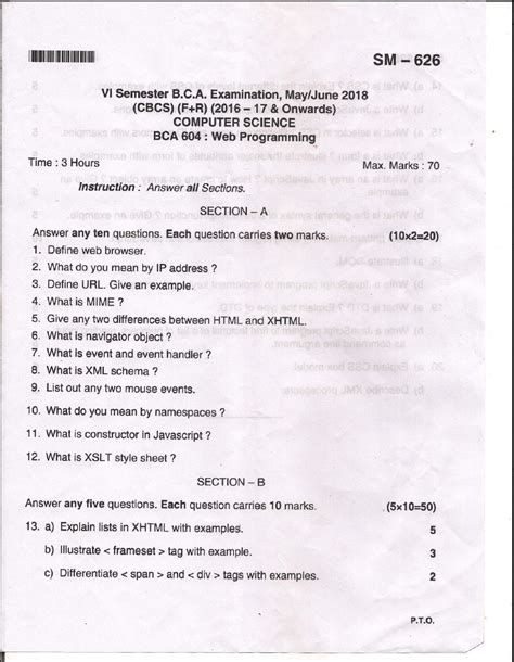 Bangalore University B C A Computer Science Bca 604 Web Programming