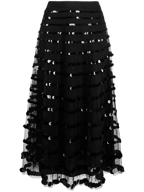 Red Valentino Sequin Embellished Tulle Midi Skirt Farfetch