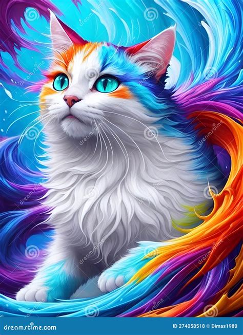 Vivid Design Of Cat Portrait With Paint Splashes Ai Generated