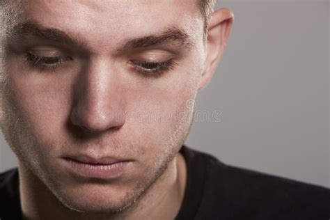 Young White Man Looking Down Close Up Stock Image Image Of Front